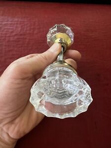 Vtg Salvage Clear Crystal Point Glass Door Knobs Handles Spindle Victorian