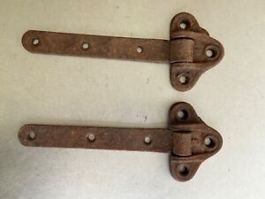 Vintage Lot Of 2 Forged Barn Farmhouse Gate Door Iron Hinges Hardware Salvage
