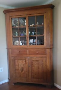 Circa 1860 S 2 Piece Walnut Corner Cabinet