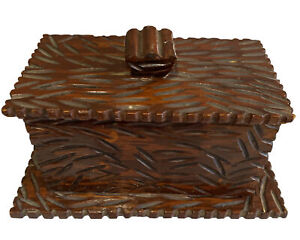 Antique Chip Carved Tramp Folk Art Wood Trinket Box Double Layer