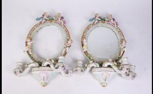 2 Vtg Ceramic Handmade Italy Capodimonte Style Cherub Sconces Mirror Frames Asis