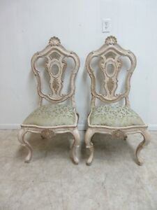 Pair Century Furniture Highly Carved French Dining Room Side Chairs C