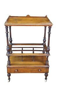 Antique Victorian Walnut Canterbury Whatnot Bar Cart Magazine Rack Stand 35 