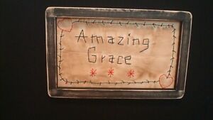 Primitive Country Stitchery Amazing Grace In A Black Hand Made Frame 11 X 7 