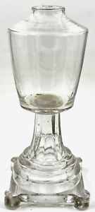 Antique Clear Glass Whale Oil Fluid Stand Lamp Octagonal Stem Tiered Base