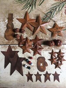 33pc Christmas Sample Lot Rusty Metal Barn Stars Bells Cutouts Cutout Craft