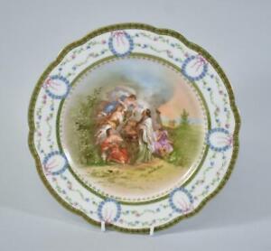 Six Antique Sevres Porcelain Dinner Plates Neo Classical Scenes Salvator Rosa