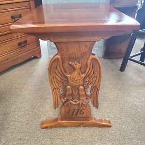 Cherry End Table W Carved Eagle