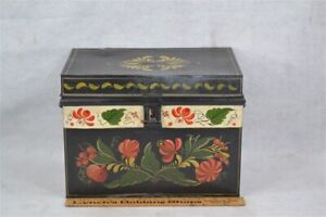 Antique Tole Box Toleware Tin Box Paint Decorated 12x9x7 Original 19th C 1800