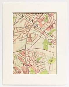 Antique 1925 London Map Mounted Colour Finchley Golders Green Hampstead 7