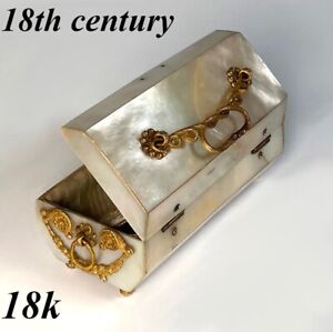 Rare 18c French Palais Royal Mother Of Pearl Jewelry Box Sewing Etui 18k Gold