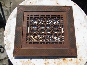 Vintage Ornate Cast Iron Heat Floor Vent Register Grate 15 3 8 X 13 5 8 Total