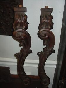 Antique Carved Wood Figural Lady Face Victorian Salvaged Parts Pair