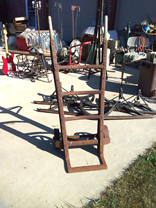 Antique Iron Two Wheeled Hand Cart Train Station Freight Handling Coffee Table