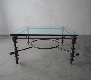 Giacometti Style Bronzed Finish And Glass Coffee Table