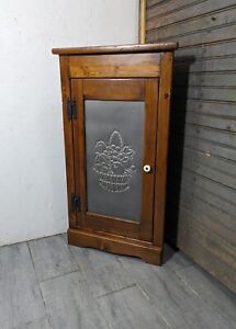 Vintage Rustic Primitive Farmhouse Pine Corner Cabinet Shelf Punched Tin Door
