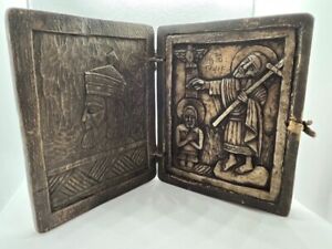 Coptic Ethiopian Icon Diptych Carved Wood Travel Icon Christ Angel