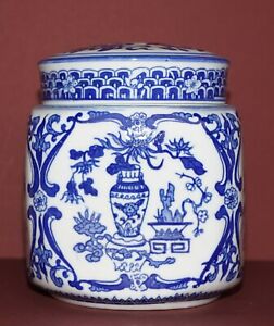 Older C 1950 Real Cobalt Blue Porcelain 4 Season 5 1 2 Tea Jar Caddie