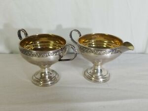 Vintage Crown Weighted Sterling Silver Cream Pitcher Sugar Bowl Set Gold Tone
