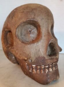 Antique Carved Skull Macabre Faternal Halloween Folk Art Ritual