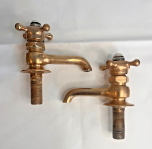 Antique Vintage Brass Old Fashion Basin Water Faucet Set Hot Cold Porcelain