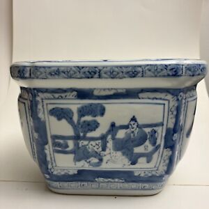 Vintage Chinese Blue White Rectangular Cantonwear Porcelain Planter