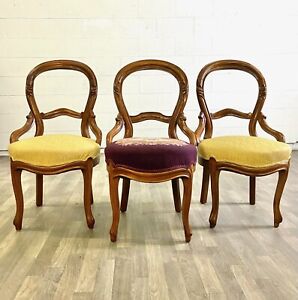 Antique Victorian Style Carved Balloon Back Dining Parlor Chairs Set Of 3