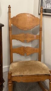 Quartersawn Oak Carved Ladder Back Sewing Rocker Rocking Chair