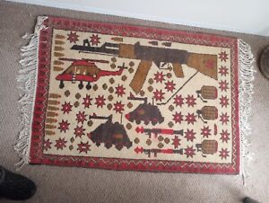 Afghanistan Woolen Hand Knotted War Rug Red And Tan 32 X45 