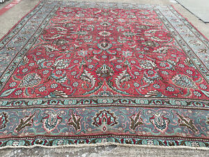 9x12 Vintage Oriental Rug Antique Handmade Carpet Wool Red Blue Hand Knotted Rug