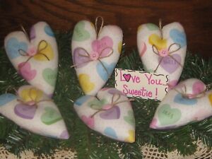 Country Decor 6 Conversation Hearts Bowl Fillers Handmade Valentine Gift