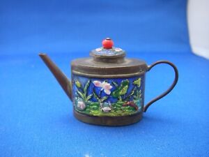 Unusual Vintage Chinese Enamel Brass Miniature Tea Pot 2 5 8 Inches Nr