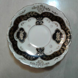 Vintage Ucagco China Hand Painted Black Gold Saucer Embossed Made In Japan