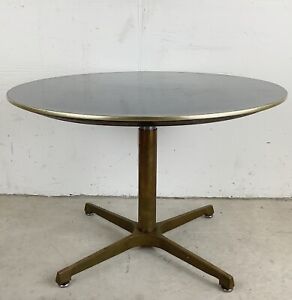 Vintage Modern Circular Coffee Table With Industrial Metal Base