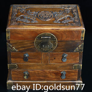 9 4 Old Chinese Huanghuali Wood Exquisite Copper Clad Three Extraction Cabinets
