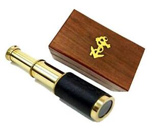 6 Brass Handheld Telescope With Wooden Box Pirate Navigation With Anchor