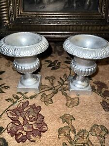 Pair Of 19th Century Small Scale Cast Iron Garden Urns