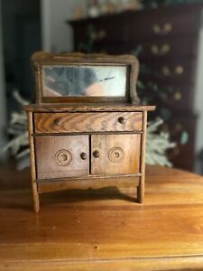 Antique Miniature Wood Buffet Sideboard With Mirror Salesman Sample