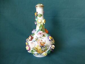 Antique Dresden Porcelain Urn With Hand Painted Flowers And Romantic Scene