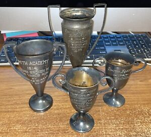 Antique Smith Academy Mini Trophy Cups 1914 Hatfield Mass Silver Plate Track