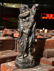 16 Old Chinese Black Ebony Wood Carved Arhat Damo Bodhidharma Dharma Buddha