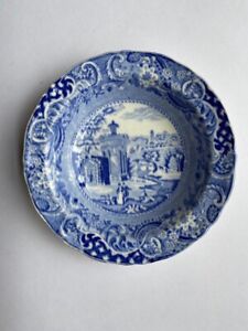 Small Antique Blue White Transferware Plate Romantic Staffordshire 5 1 2 