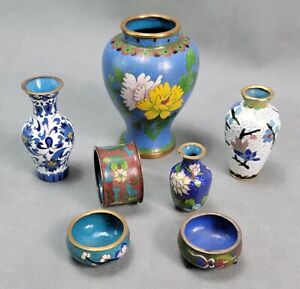 Vintage Cloisonne Asian Vases Assorted Chinese Lot