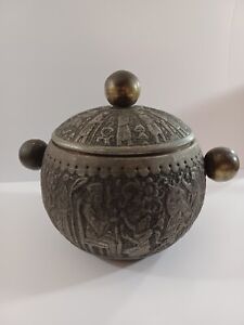 Middle Eastern Tinned Copper Lidded Pot Ice Bucket Hammed Figural Design