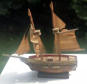 Antique Ship Boat Marine Vessel Wooden Carved Diorama Model
