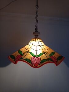 Single Vintage Fiberglass Vitrail Light Chandelier Lighting Fixture Lamp