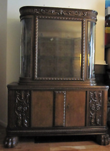 Victorian Wood Breakfront China Credenza Curio Buffet Wine Cupboard Cabinet