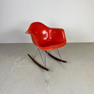 Vintage 1950s Eames Herman Miller Rar Rocking Chair In Salmon Orange 3814