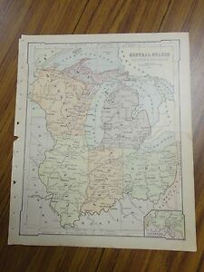 Nice Color Map Of The Central States Eastern Printed 1896 By American Book Co 