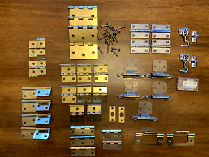 Lot Of Vintage Brass Chrome Hinges Hardware Door Cabinet Perko Stanley And More